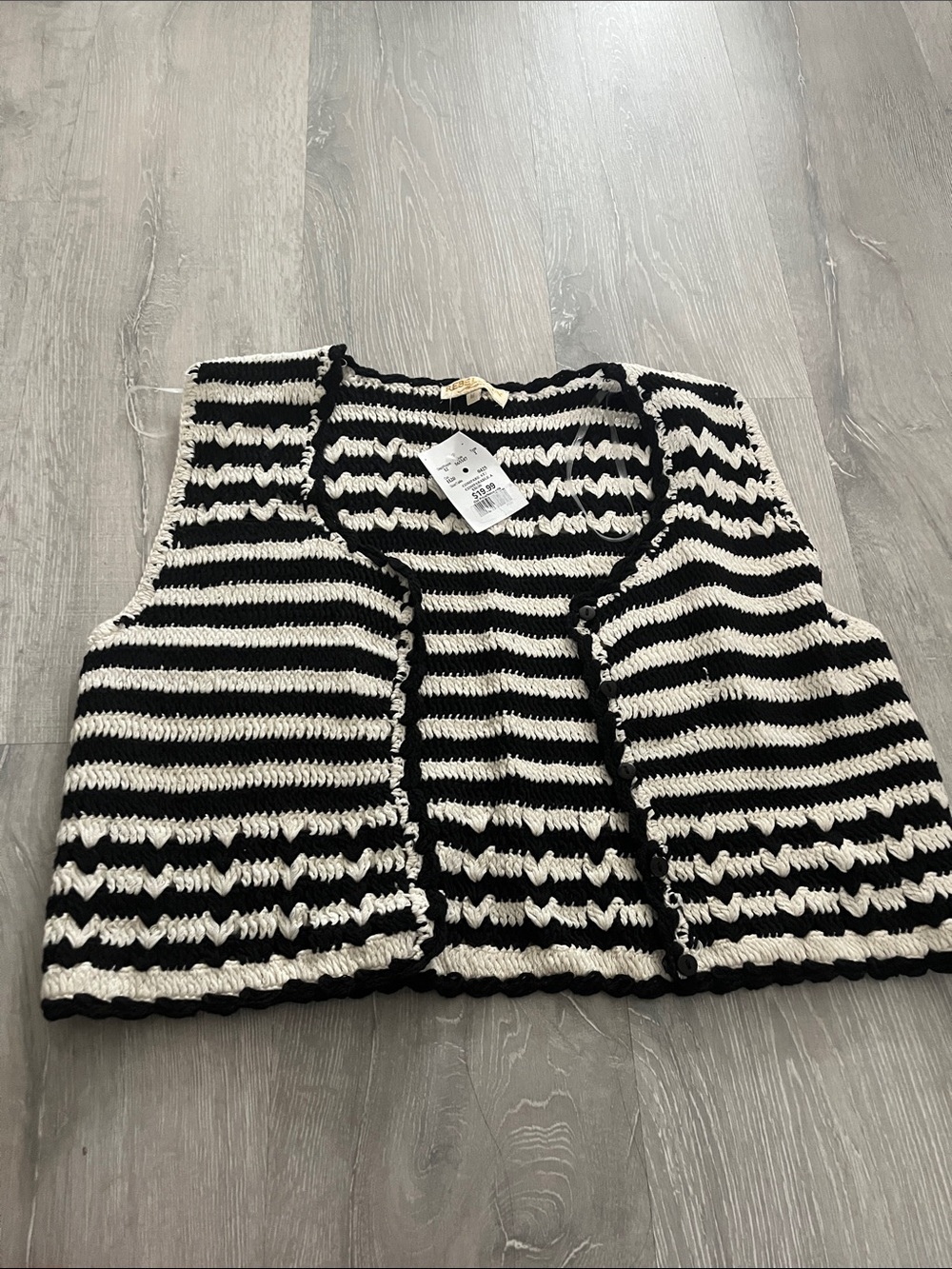 Marshalls Black & White Striped Cropped Knit Vest